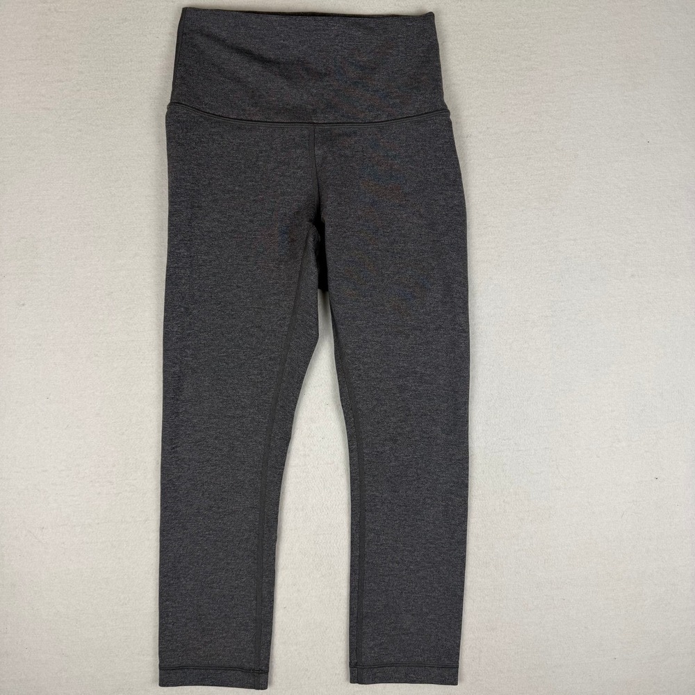 Lululemon High Rise Cropped Leggings Heathered Charcoal Gray Yoga Pants Womens 4
